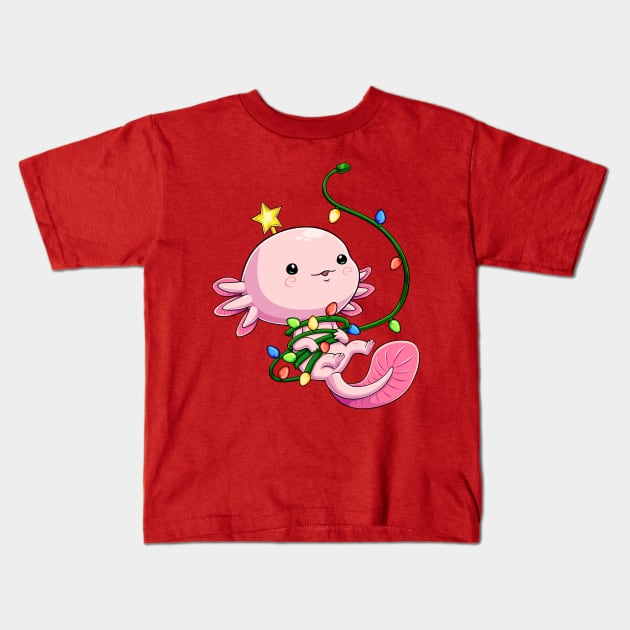 Holiday Glow: Axolotl's Christmas Lights Kids T-Shirt by GoshWow 